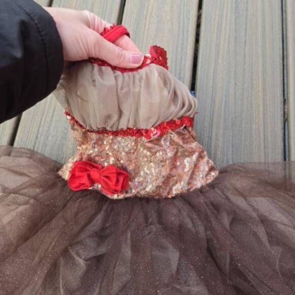 Curtain Call dance tutu dress leotard costume brown red w/ monkey tail kid sma - Picture 3 of 13
